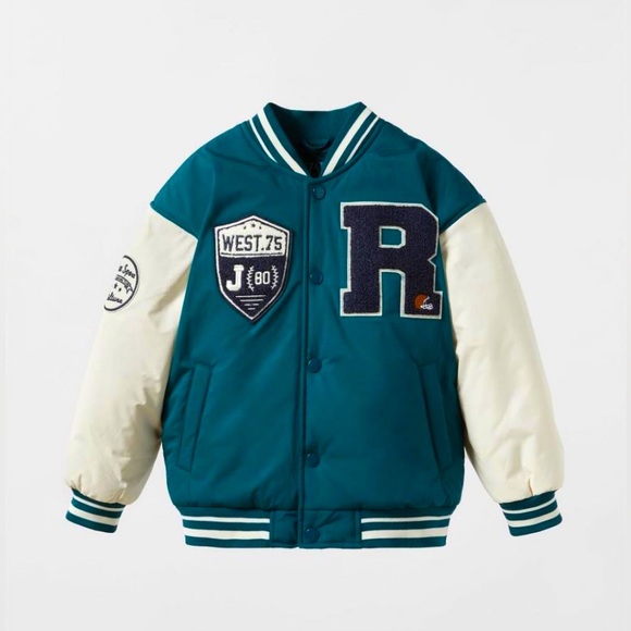 Kids Patch Varsity Bomber Blue | Zara Coats And Jackets - Picture 1 of 11